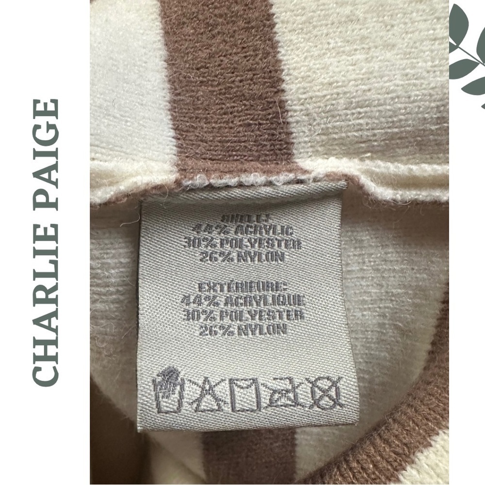 Charlie Paige Mikyla Stripe Cowl / Turtle Neck Pullover Cream Brown Size Small - Picture 8 of 8